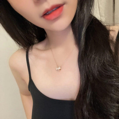 [⭐Hyrra Jewelry]SERPENTI PINK GOLD NECKLACE DOUBLE RING DIAMOND