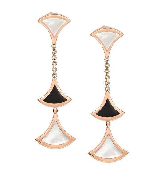 [⭐Hyrra Jewelry]DREAM EARRINGS 3 MOTIFS ONYX MOP PINK GOLD