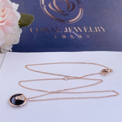 [⭐Hyrra Jewelry]AMULETTE ROSE GOLD ONYX NECKLACE