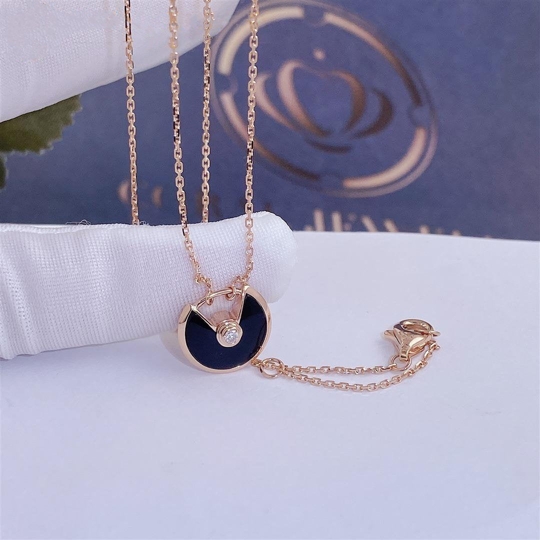 [⭐Hyrra Jewelry]AMULETTE ROSE GOLD ONYX NECKLACE