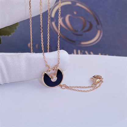 [⭐Hyrra Jewelry]AMULETTE ROSE GOLD ONYX NECKLACE