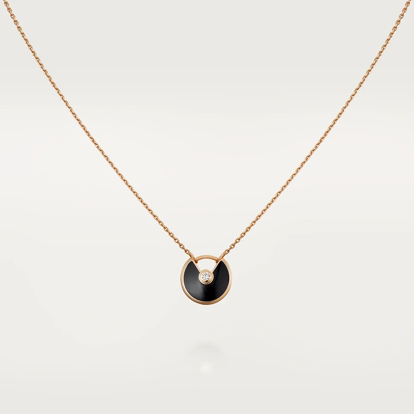 [⭐Hyrra Jewelry]AMULETTE ROSE GOLD ONYX NECKLACE