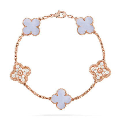 [⭐Hyrra Jewelry] CLOVER 5 MOTIF PURPLE CHALCEDONY BRACELET COLLECTION