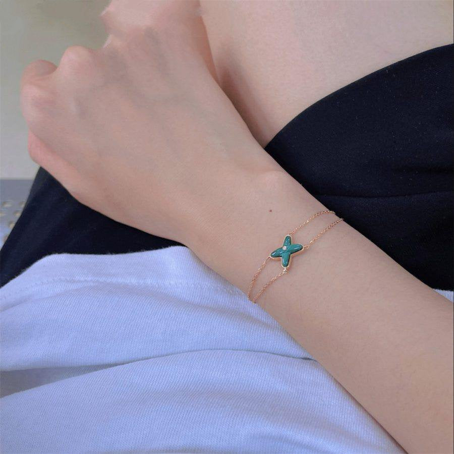 [⭐Hyrra Jewelry]JEUX BRACELET MALACHITE PINK GOLD 1 DIAMOND