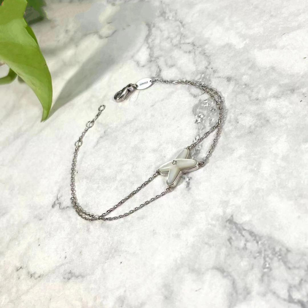 [⭐Hyrra Jewelry]JEUX BRACELET WHITE MOP SILVER 1 DIAMOND