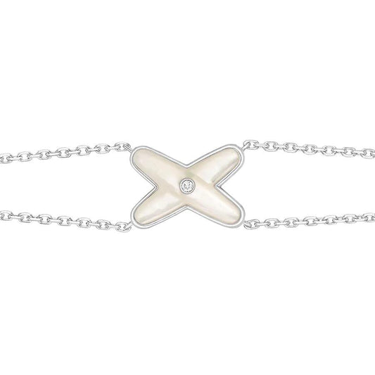 [⭐Hyrra Jewelry]JEUX BRACELET WHITE MOP SILVER 1 DIAMOND