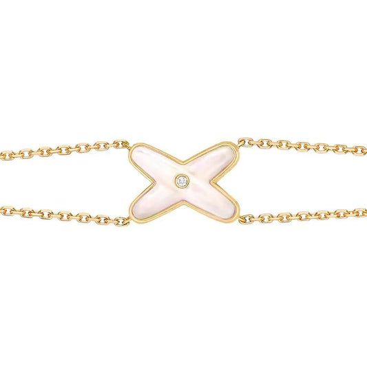 [⭐Hyrra Jewelry]JEUX BRACELET WHITE MOP GOLD 1 DIAMOND