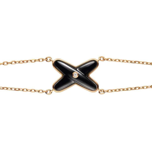[⭐Hyrra Jewelry]JEUX BRACELET ONYX PINK GOLD 1 DIAMOND