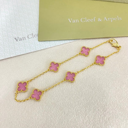 [⭐Hyrra Jewelry]2026 NEW CLOVER 6 MOTIF BUBBLE PINK ENAMEL BRACELET