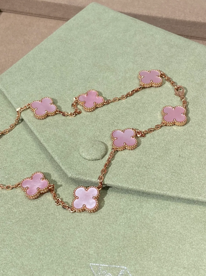 [⭐Hyrra Jewelry Jewellery] Pink Necklace with Ten Clover Designs