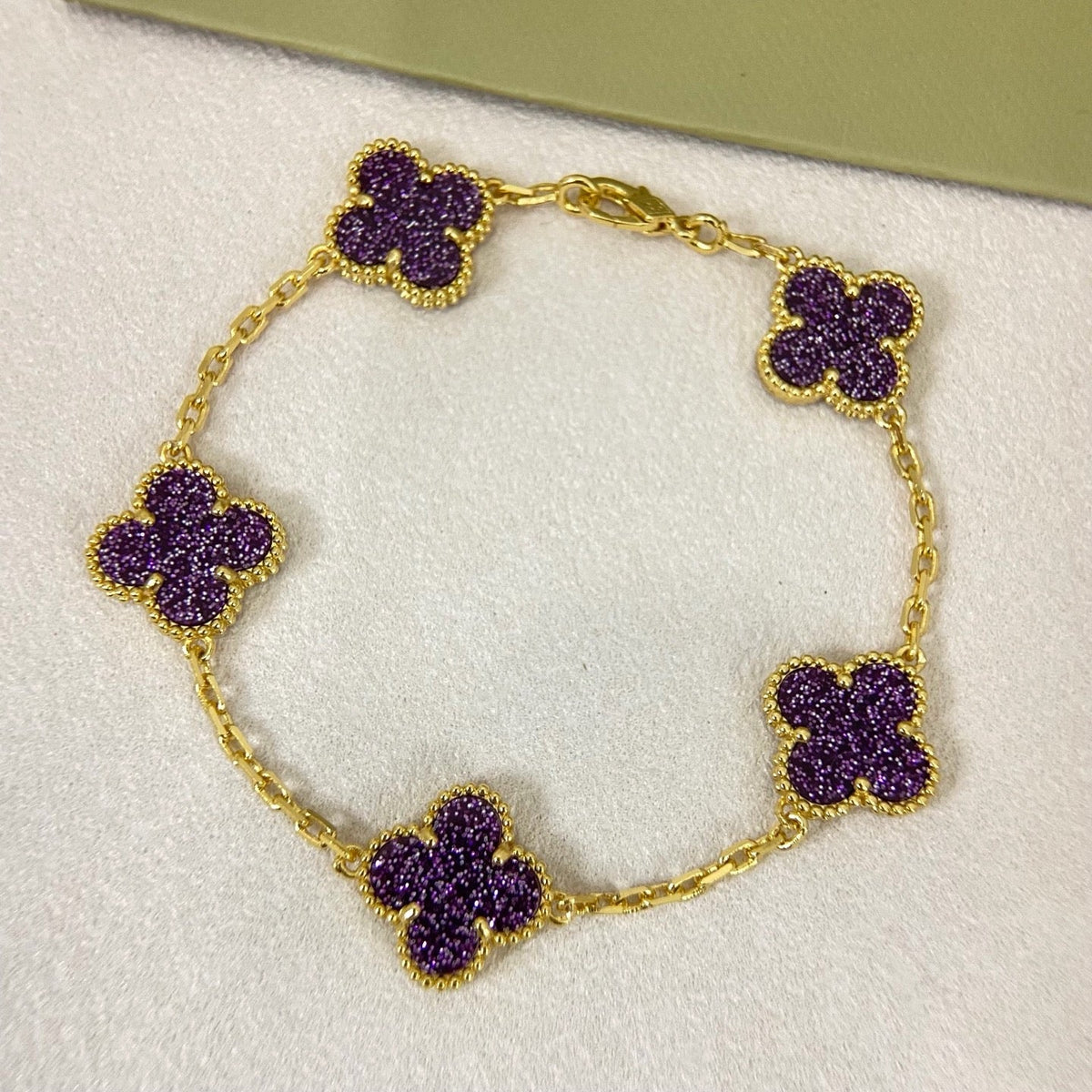 [⭐Hyrra Jewelry]NEW PURPLE SAND-GOLD FOUR-LEAF CLOVER 5-FLOWER BRACELET