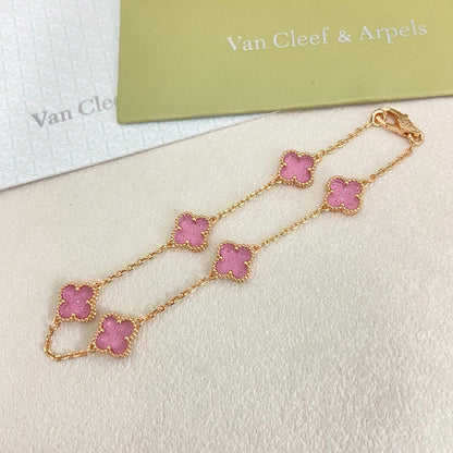 [⭐Hyrra Jewelry]2026 NEW CLOVER 6 MOTIF BUBBLE PINK ENAMEL BRACELET