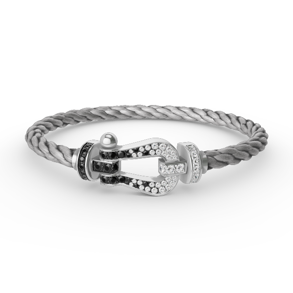 [⭐Hyrra Jewelry]FORCE LARGE HORSESHOE BLACK WHITE DIAMOND BRACELET SILVER