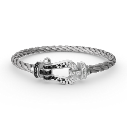 [⭐Hyrra Jewelry]FORCE LARGE HORSESHOE BLACK WHITE DIAMOND BRACELET SILVER