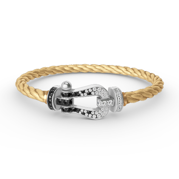 [⭐Hyrra Jewelry]FORCE LARGE HORSESHOE BLACK WHITE DIAMOND BRACELET SILVER