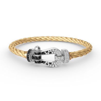 [⭐Hyrra Jewelry]FORCE LARGE HORSESHOE BLACK WHITE DIAMOND BRACELET SILVER