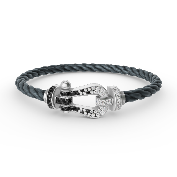 [⭐Hyrra Jewelry]FORCE LARGE HORSESHOE BLACK WHITE DIAMOND BRACELET SILVER