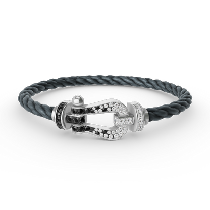 [⭐Hyrra Jewelry]FORCE LARGE HORSESHOE BLACK WHITE DIAMOND BRACELET SILVER