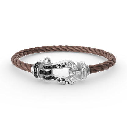[⭐Hyrra Jewelry]FORCE LARGE HORSESHOE BLACK WHITE DIAMOND BRACELET SILVER