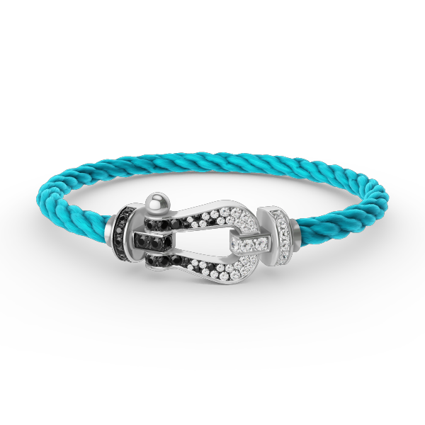 [⭐Hyrra Jewelry]FORCE LARGE HORSESHOE BLACK WHITE DIAMOND BRACELET SILVER