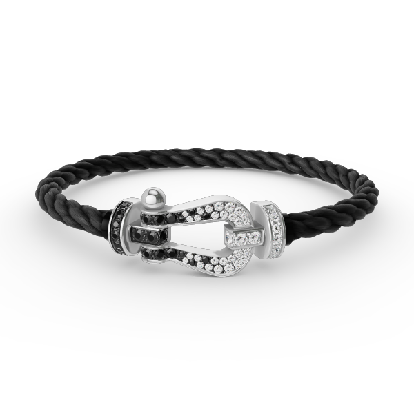 [⭐Hyrra Jewelry]FORCE LARGE HORSESHOE BLACK WHITE DIAMOND BRACELET SILVER