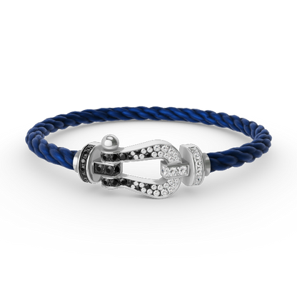 [⭐Hyrra Jewelry]FORCE LARGE HORSESHOE BLACK WHITE DIAMOND BRACELET SILVER