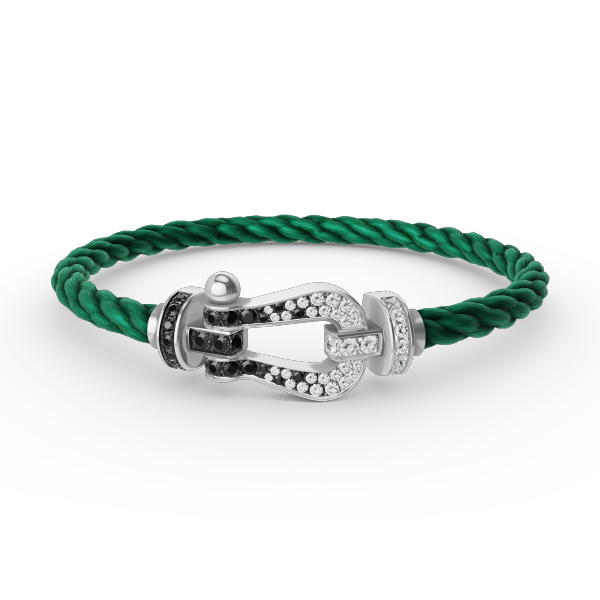 [⭐Hyrra Jewelry]FORCE LARGE HORSESHOE BLACK WHITE DIAMOND BRACELET SILVER