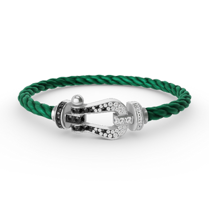 [⭐Hyrra Jewelry]FORCE LARGE HORSESHOE BLACK WHITE DIAMOND BRACELET SILVER