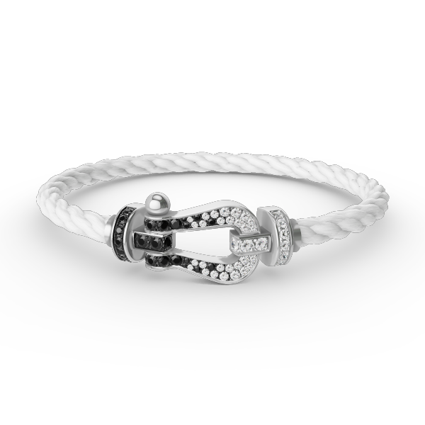 [⭐Hyrra Jewelry]FORCE LARGE HORSESHOE BLACK WHITE DIAMOND BRACELET SILVER