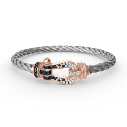 [⭐Hyrra Jewelry]FORCE LARGE HORSESHOE BLACK WHITE DIAMOND BRACELET ROSE GOLD