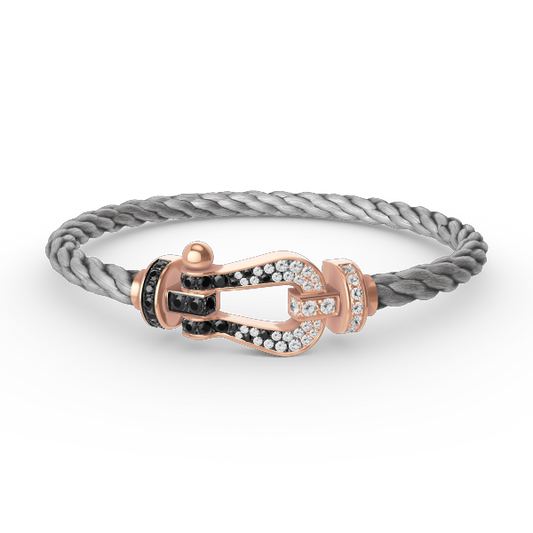 [⭐Hyrra Jewelry]FORCE LARGE HORSESHOE BLACK WHITE DIAMOND BRACELET ROSE GOLD