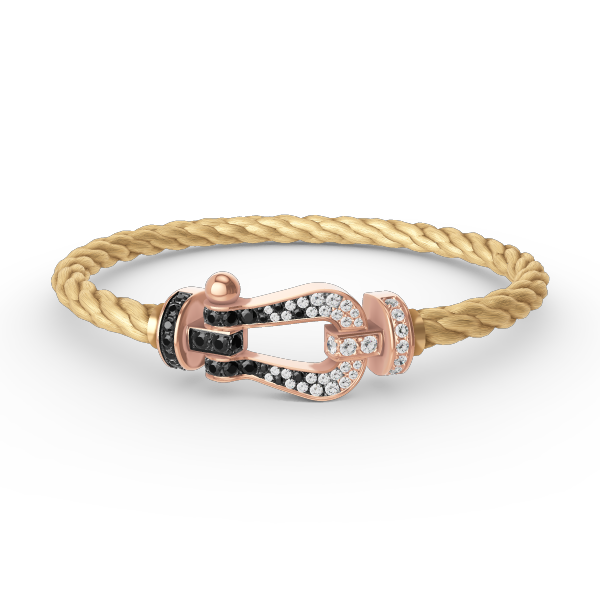 [⭐Hyrra Jewelry]FORCE LARGE HORSESHOE BLACK WHITE DIAMOND BRACELET ROSE GOLD