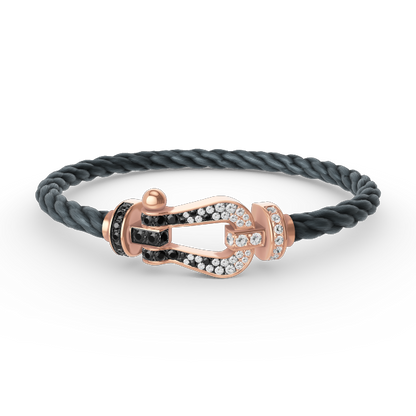 [⭐Hyrra Jewelry]FORCE LARGE HORSESHOE BLACK WHITE DIAMOND BRACELET ROSE GOLD