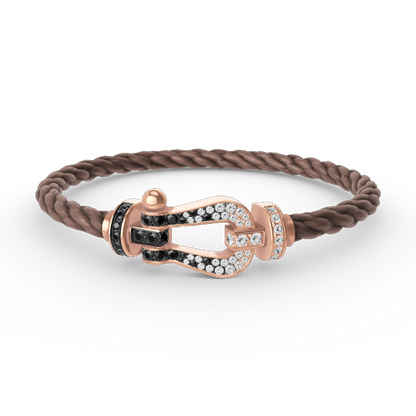[⭐Hyrra Jewelry]FORCE LARGE HORSESHOE BLACK WHITE DIAMOND BRACELET ROSE GOLD