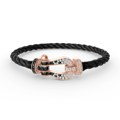 [⭐Hyrra Jewelry]FORCE LARGE HORSESHOE BLACK WHITE DIAMOND BRACELET ROSE GOLD