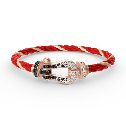 [⭐Hyrra Jewelry]FORCE LARGE HORSESHOE BLACK WHITE DIAMOND BRACELET ROSE GOLD
