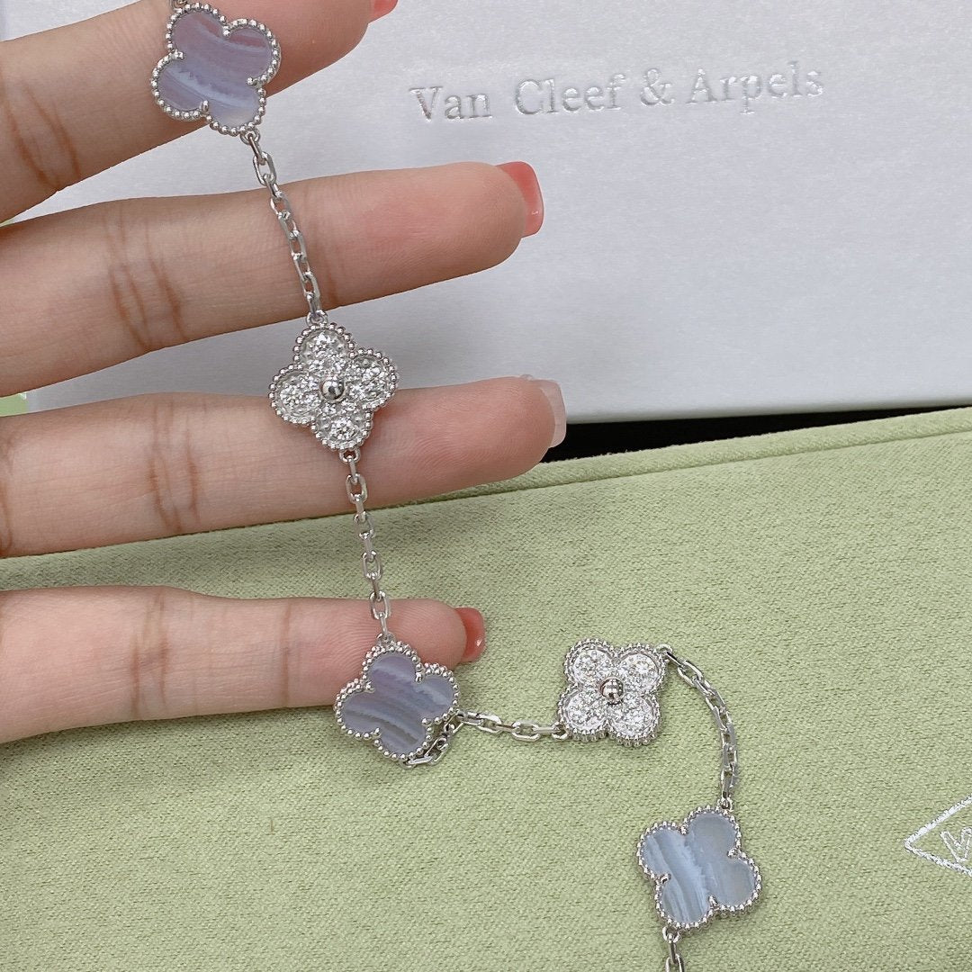 [⭐Hyrra Jewelry] CLOVER 5 MOTIF PURPLE CHALCEDONY BRACELET COLLECTION