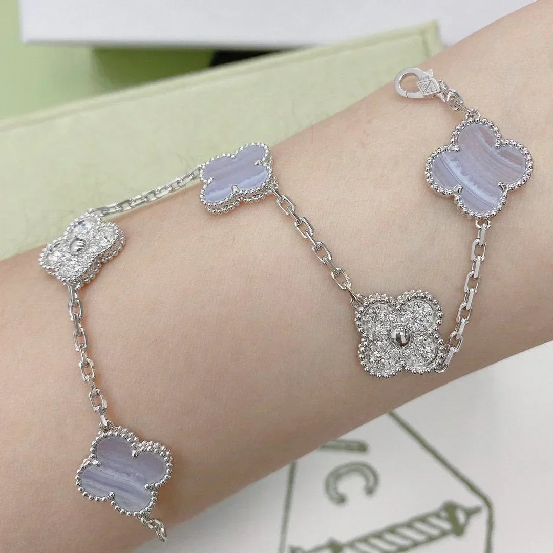[⭐Hyrra Jewelry] CLOVER 5 MOTIF PURPLE CHALCEDONY BRACELET COLLECTION