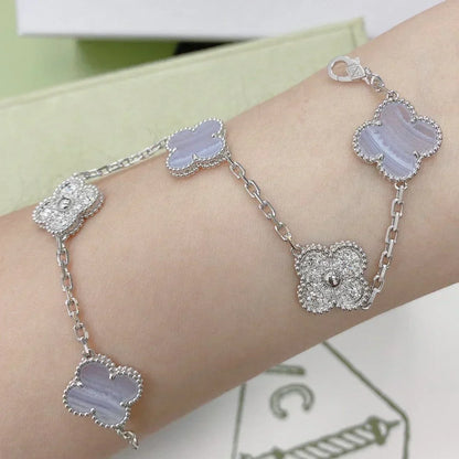 [⭐Hyrra Jewelry] CLOVER 5 MOTIF PURPLE CHALCEDONY BRACELET COLLECTION