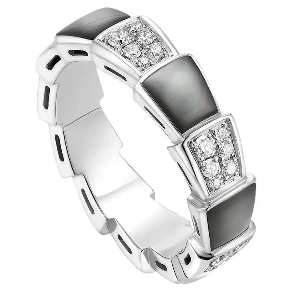 [⭐Hyrra Jewelry]SERPENTI RING SILVER DIAMOND BLACK MOP 4MM