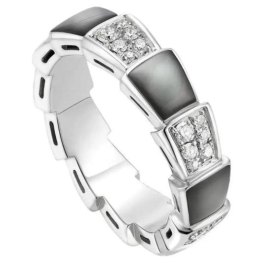 [⭐Hyrra Jewelry]SERPENTI RING SILVER DIAMOND BLACK MOP 4MM