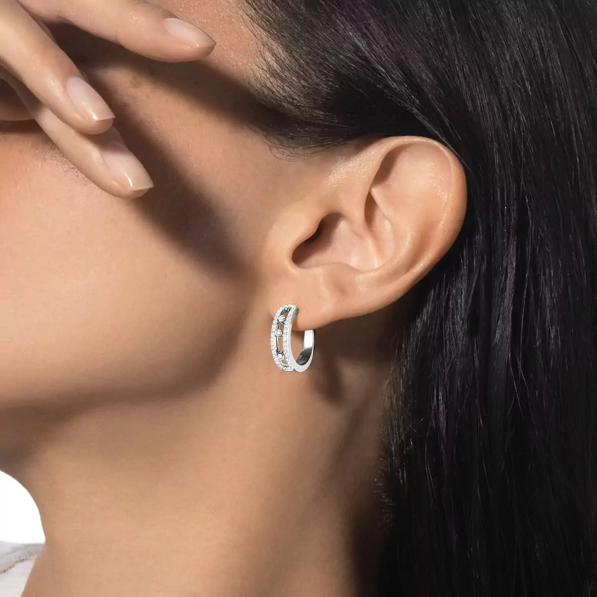 [⭐Hyrra Jewelry]Diamond Pave_ Hoop Earrings Move
