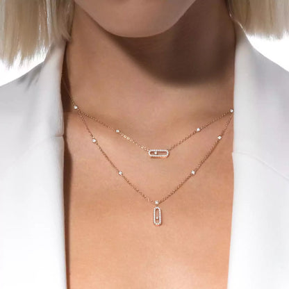 [⭐Hyrra Jewelry]2 Rows Rose Gold Diamond Pave_ Necklace Move Uno