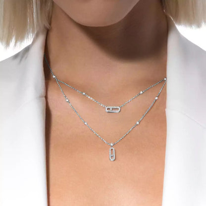 [⭐Hyrra Jewelry]2 Rows Rose Gold Diamond Pave_ Necklace Move Uno