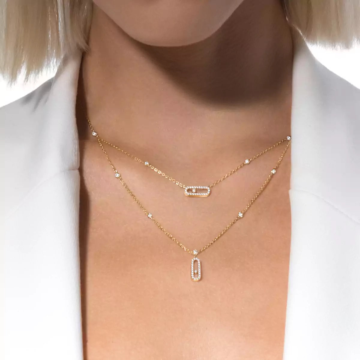 [⭐Hyrra Jewelry]2 Rows Rose Gold Diamond Pave_ Necklace Move Uno