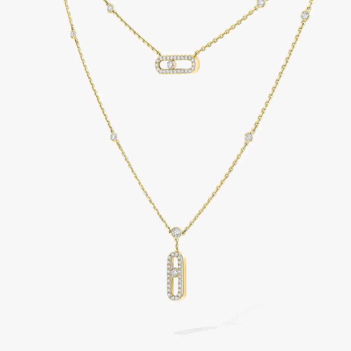 [⭐Hyrra Jewelry]2 Rows Rose Gold Diamond Pave_ Necklace Move Uno