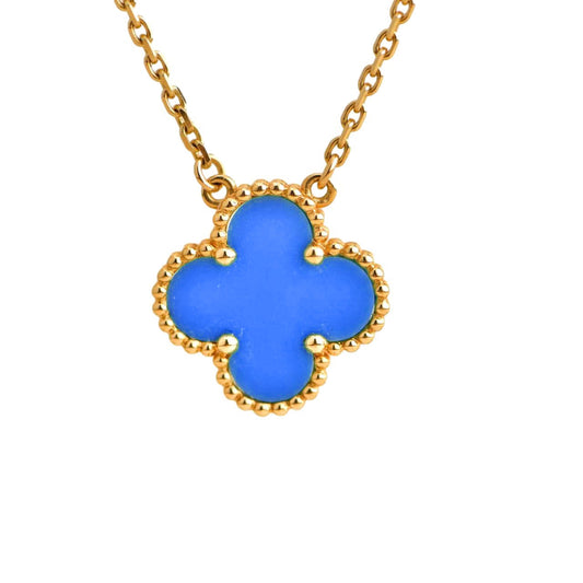 [⭐Hyrra Jewelry]CLOVER 15MM BLUE AGATE NECKLACE