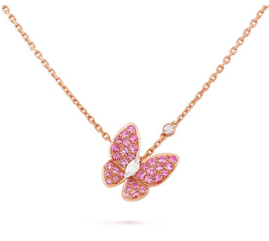 [⭐Hyrra Jewelry]BUTTERFLY RED DIAMOND ROSE GOLD NECKLACE
