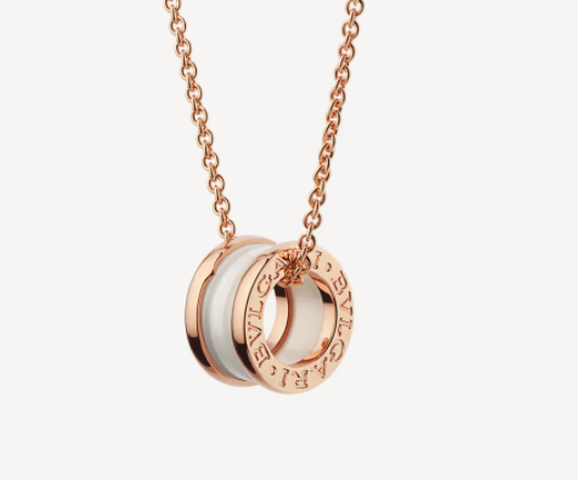 [⭐Hyrra Jewelry]ZERO 1 WHITE CERAMIC PINK GOLD NECKLACE
