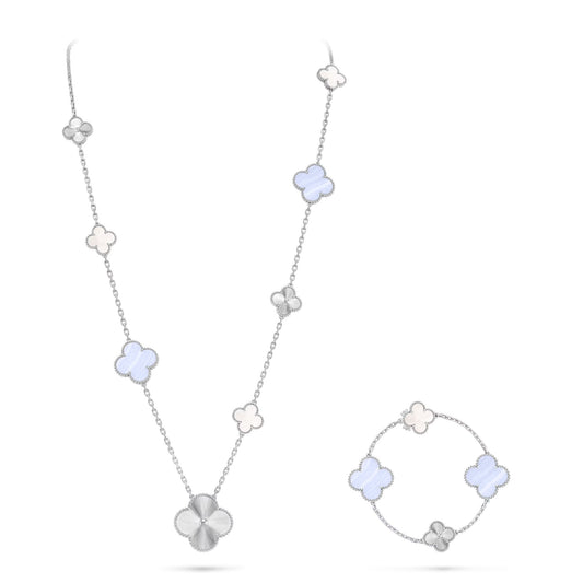[⭐Hyrra Jewelry]DETACHABLE CLOVER 15(11+4) FLOWER SILVER NECKLACE SET